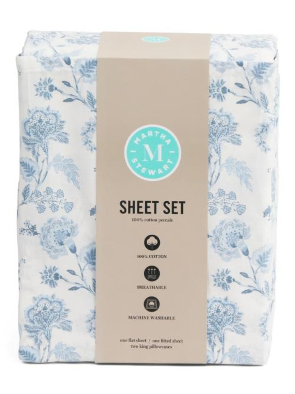 MARTHA STEWART Cotton Percale Floral Sheet Set